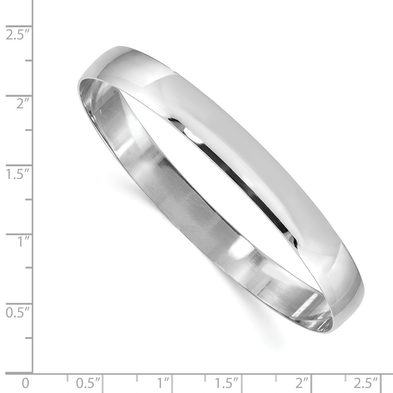 14k White Gold 8mm Solid Polished Half-Round Slip-On Bangle-2