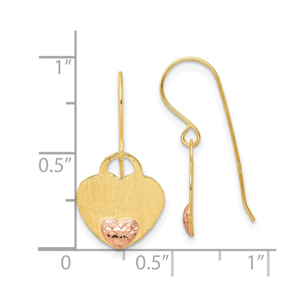 14K Polished D/C Heart Dangle Earrings-2