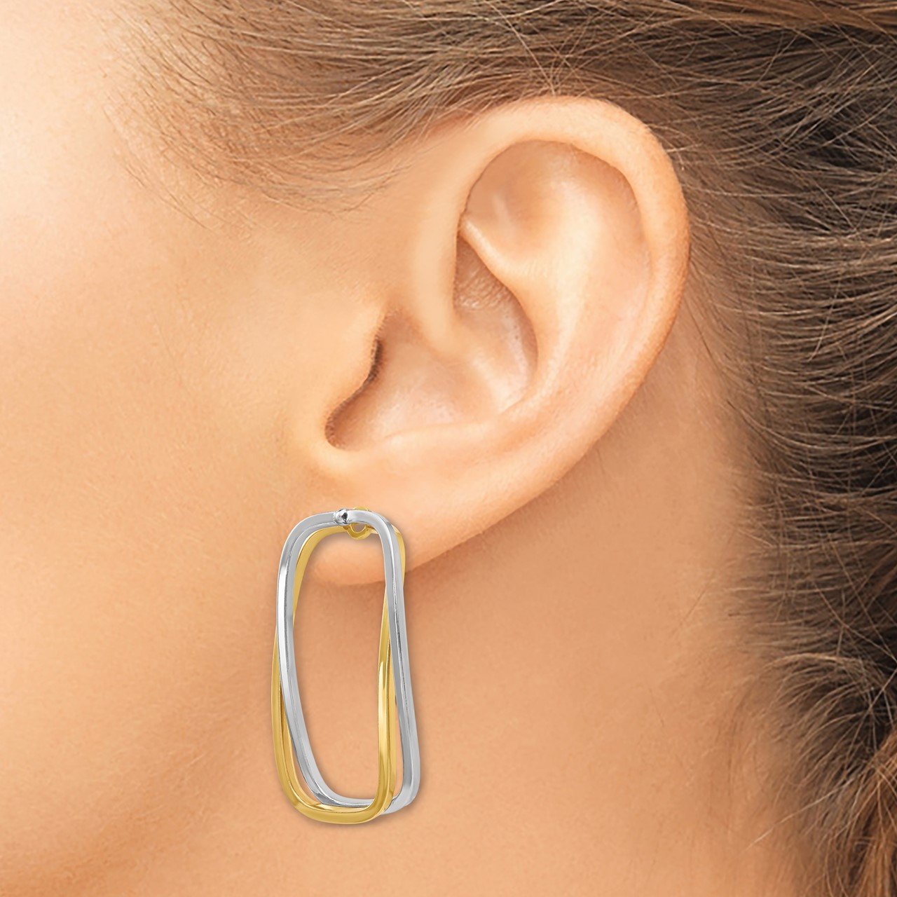 14k Two-Tone Fancy Versatile Lrg Rectangle Post Earrings-8