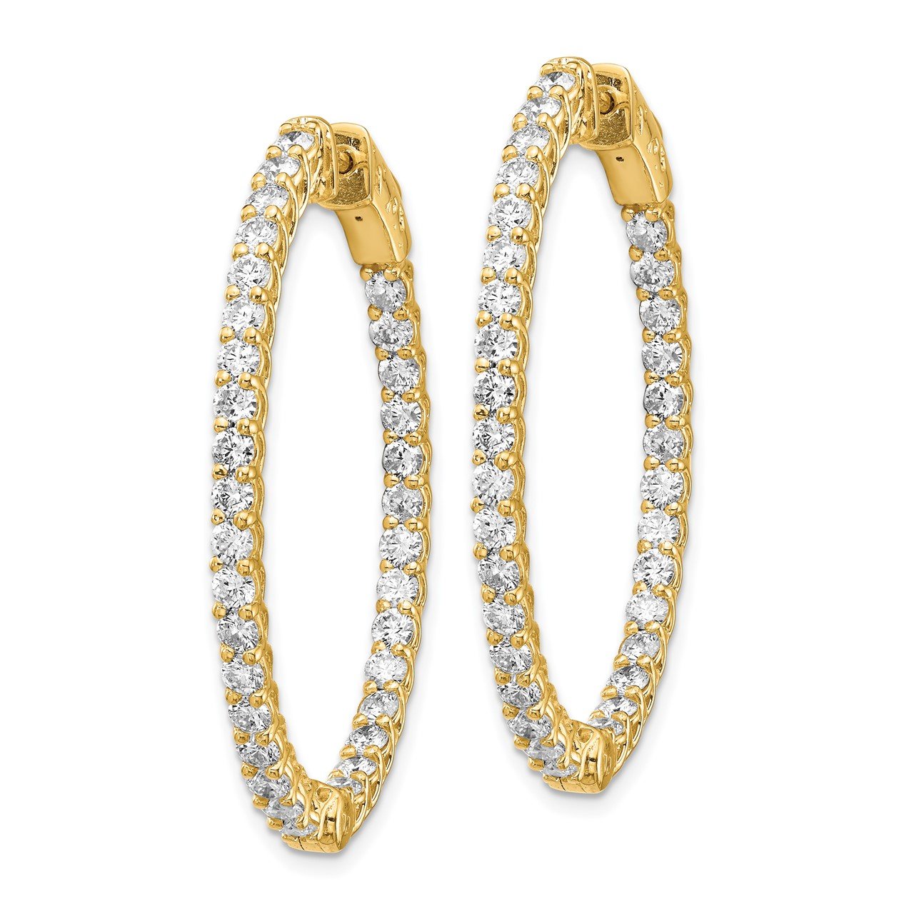 14k Diamond Oval Hoop with Safety Clasp Earrings-1