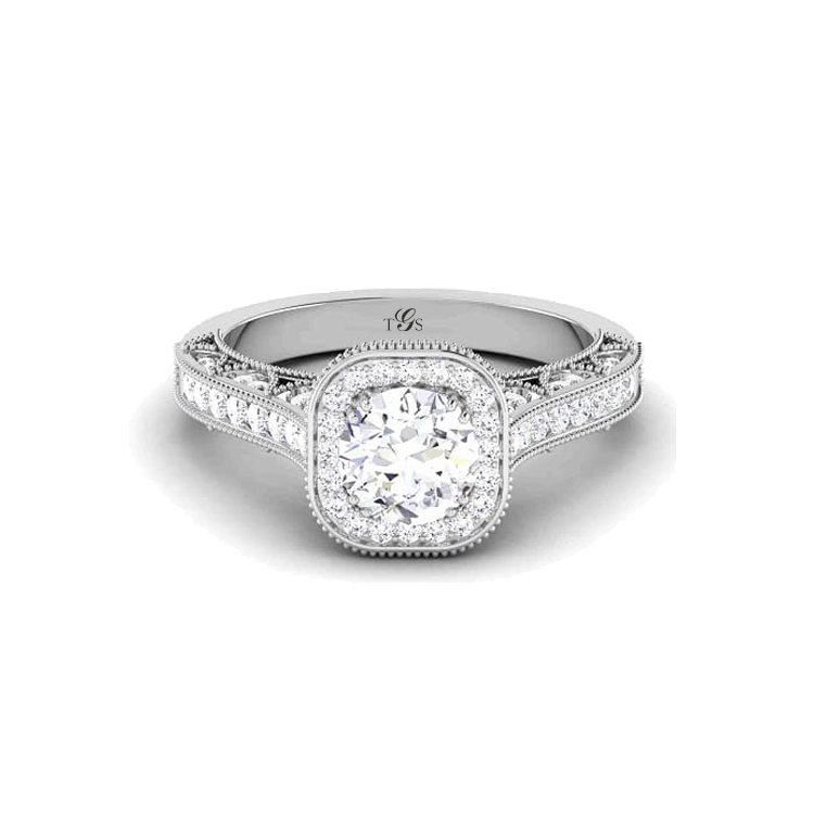 14K White Gold Natural Diamond Engagement Ring (Center Stone Not Included)-7