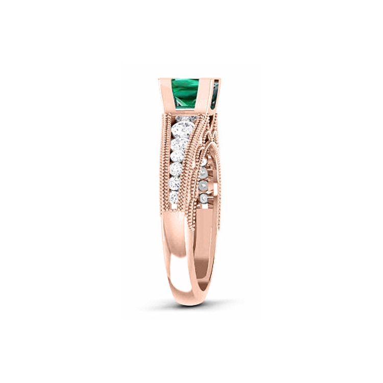 14K White Gold Green Stone/ Natural Diamonds Ring-6