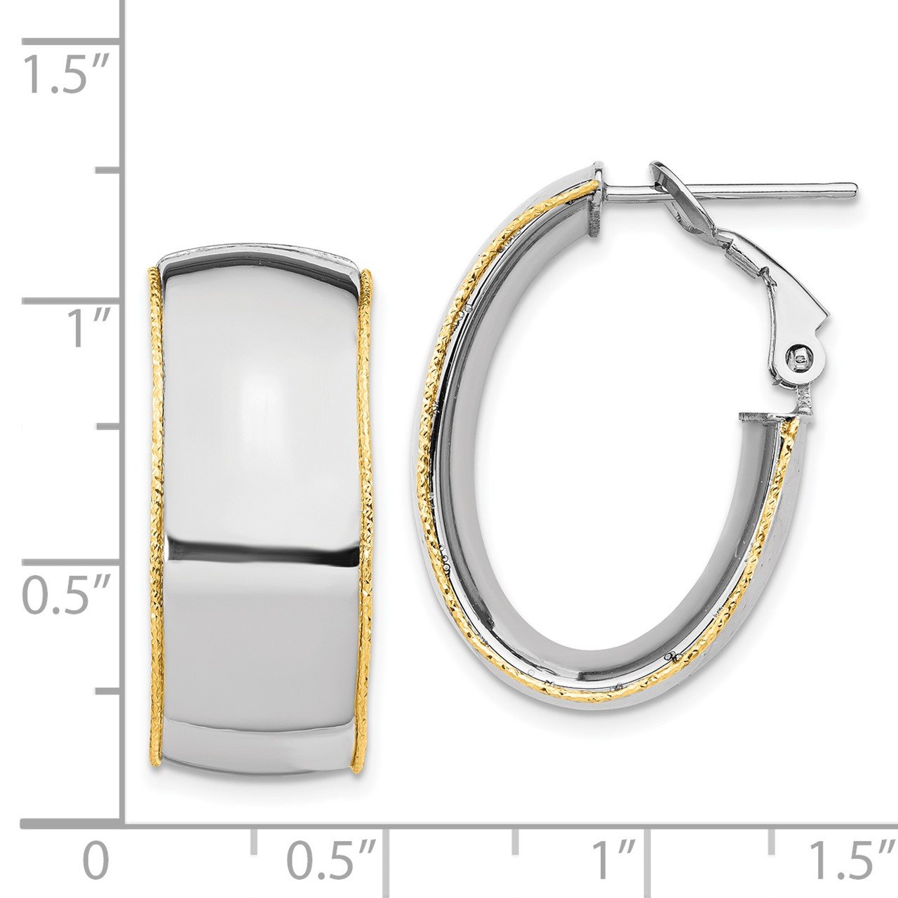 14k WG 9.5mm Polished with YG D/C wire Accent Oval Hoop Earrings-2