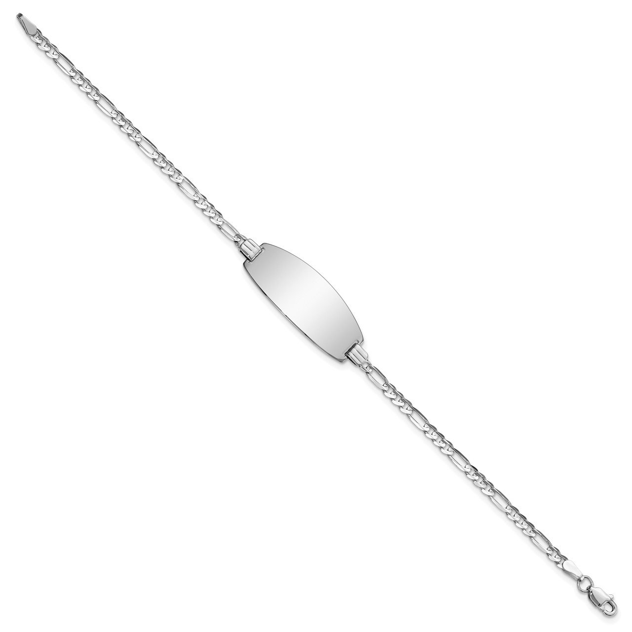 14k White Gold Oval Figaro ID Bracelet-1