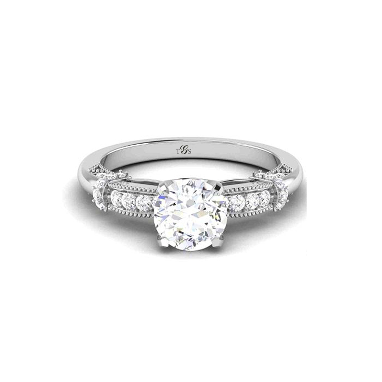 14K White Gold Natural Diamond Engagement Ring (Center Stone Not Included)-1