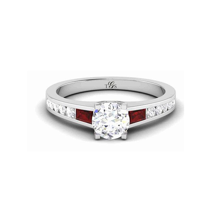 14K White Gold  Engagement Ring w/ Natural Diamond w/ Synthetic Ruby (Center Stone Not Included)-2