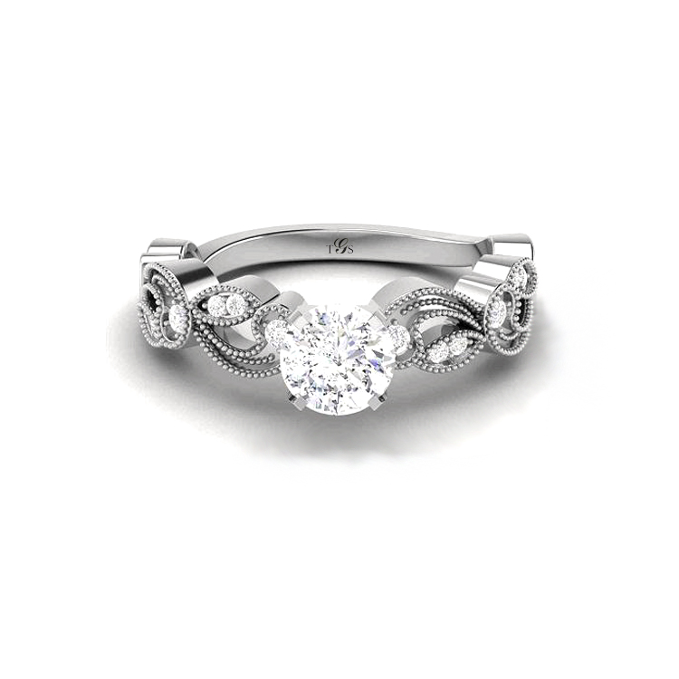 14K White Gold Natural Diamond Engagement Ring (Center Stone Not Included)-2