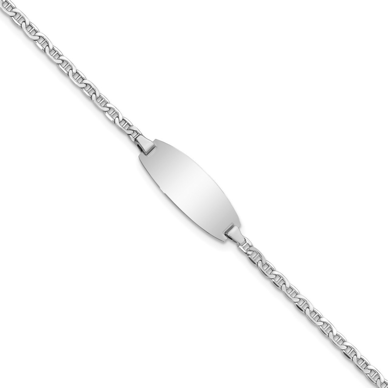 14k White Gold Semi-Solid Oval Anchor ID Bracelet