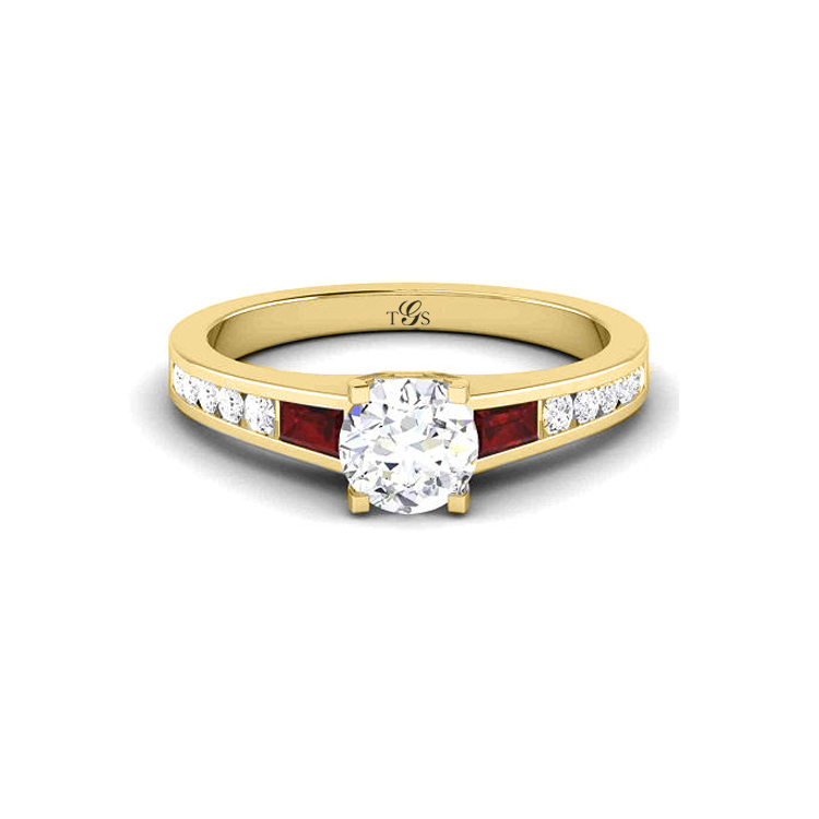 14K White Gold  Engagement Ring w/ Natural Diamond w/ Synthetic Ruby (Center Stone Not Included)-3