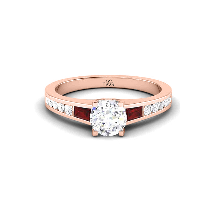 14K White Gold  Engagement Ring w/ Natural Diamond w/ Synthetic Ruby (Center Stone Not Included)-6