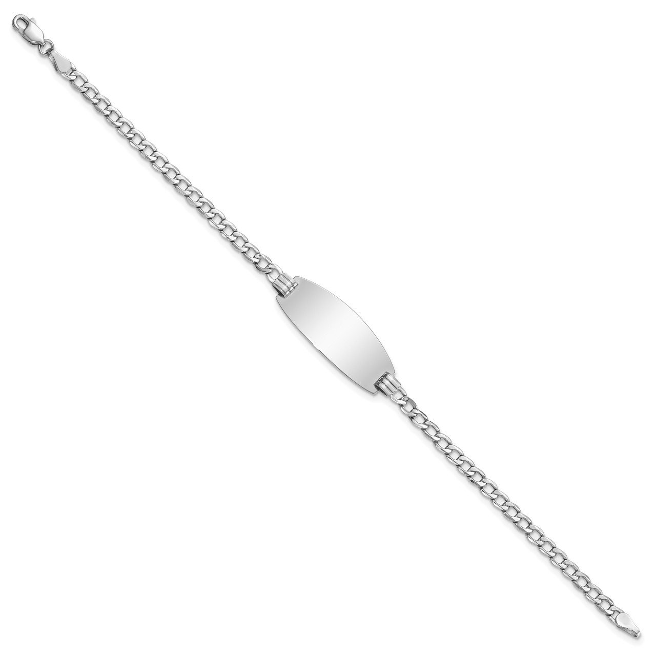 14k White Gold Semi-solid Oval Curb ID Bracelet-1