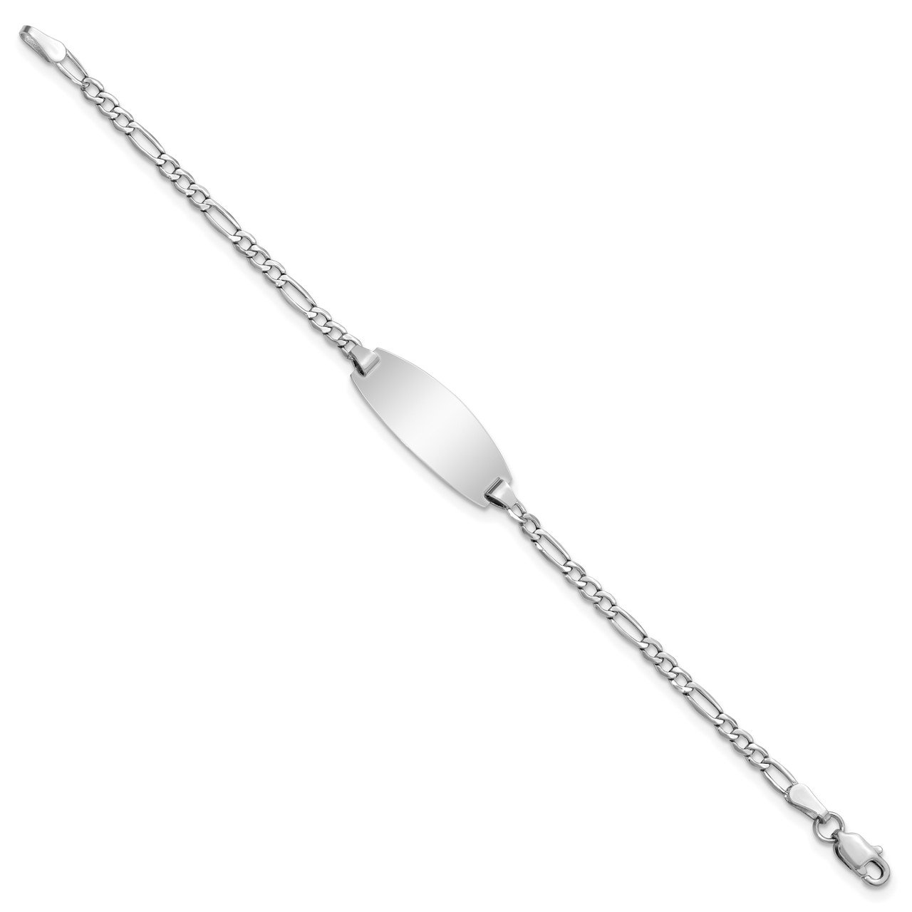 14k White Gold Semi-Solid Oval Figaro ID Bracelet-1