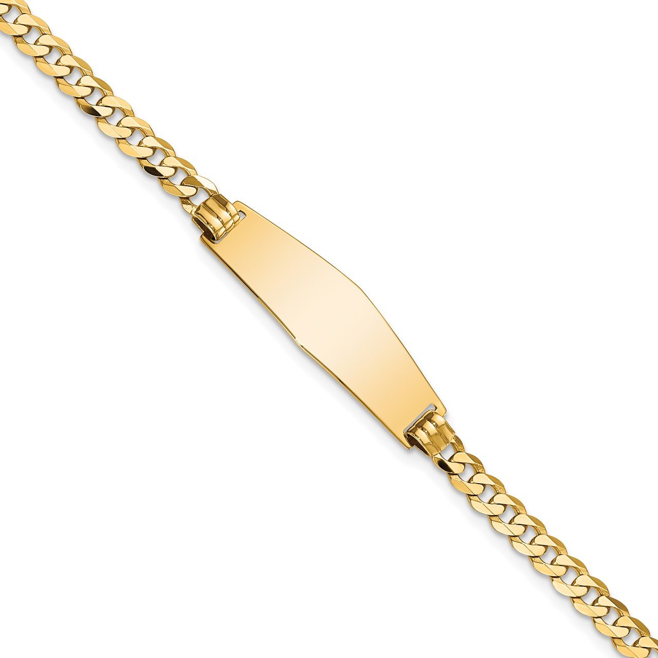 14k Soft Diamond Shape Flat Curb Link ID Bracelet