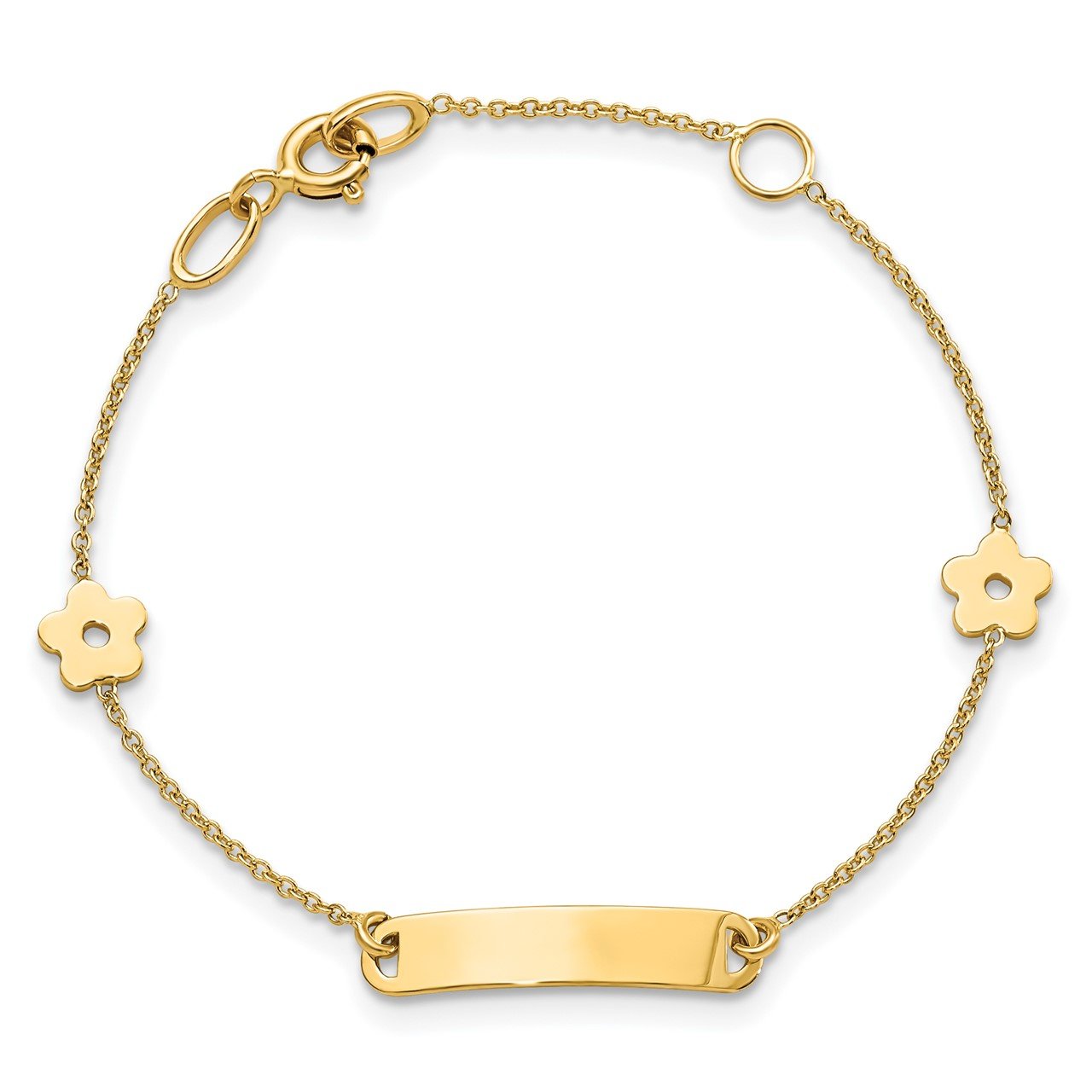 14K Polished ID with Flower Childrens Bracelet-3