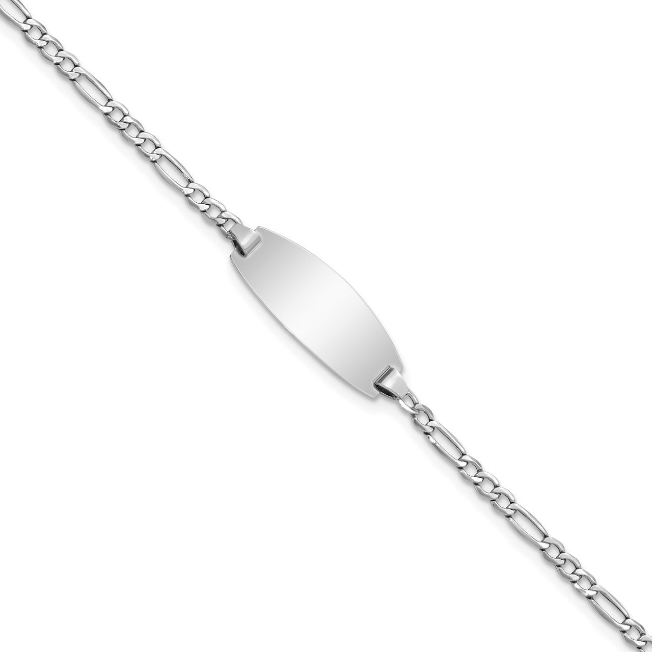 14k White Gold Semi-Solid Oval Figaro ID Bracelet