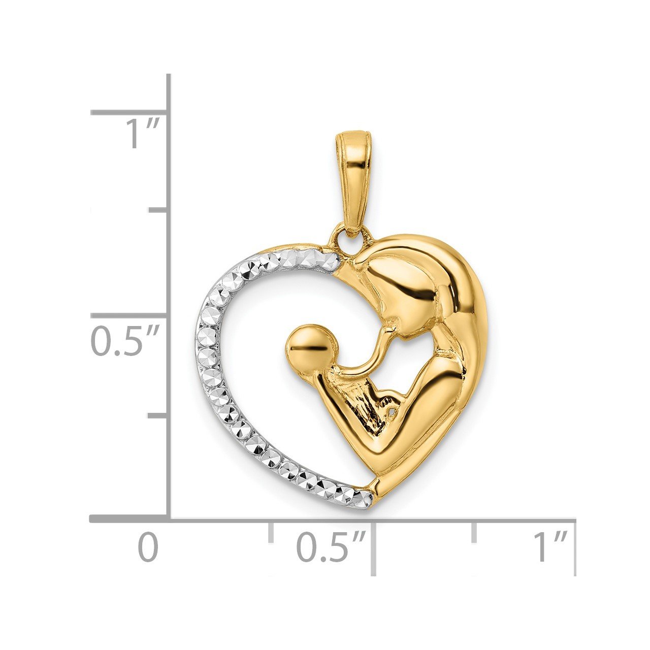14k and White Rhodium Diamond-cut Mother and Baby Heart Pendant-1