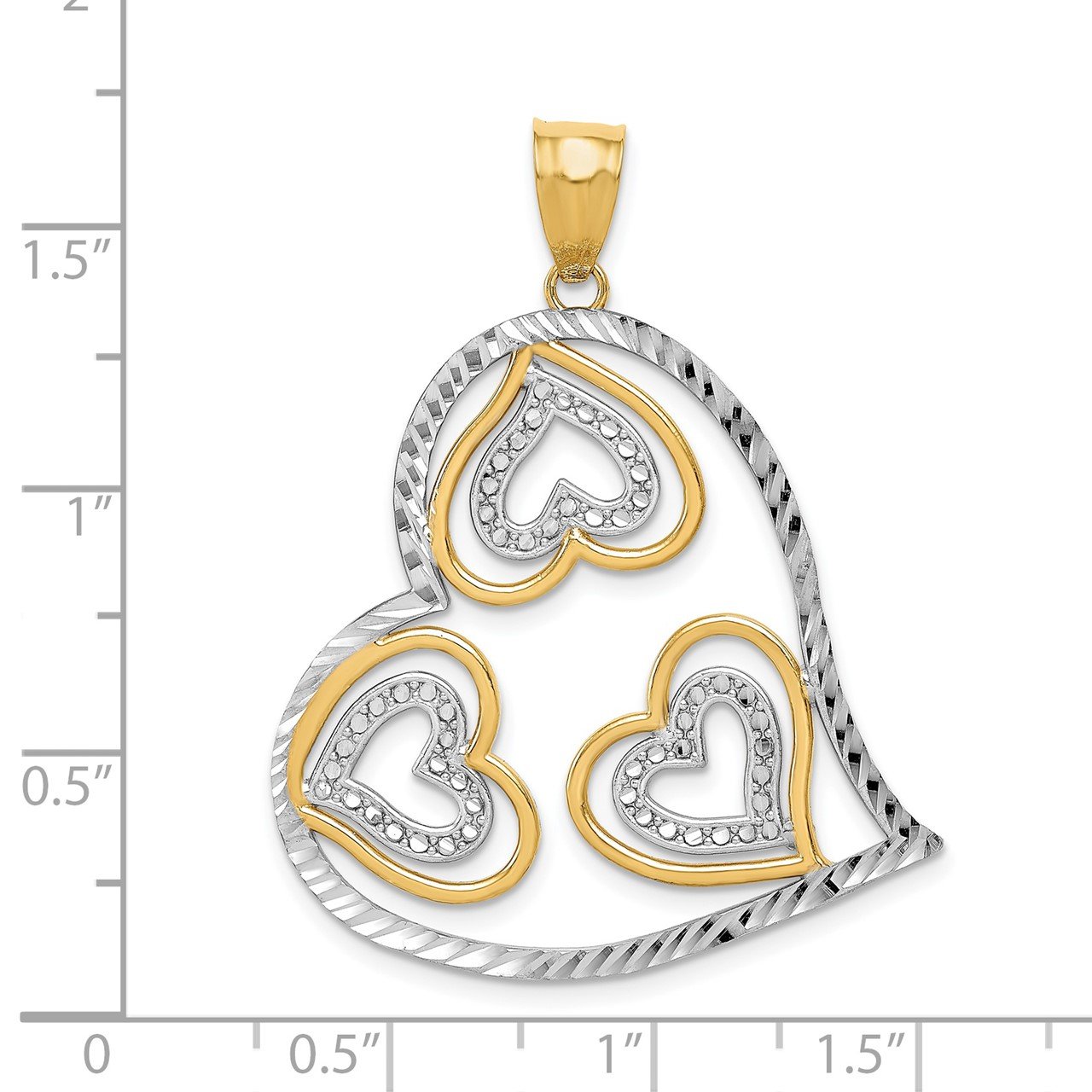 14K with Rhodium Polished Hearts Inside Heart Pendant-2