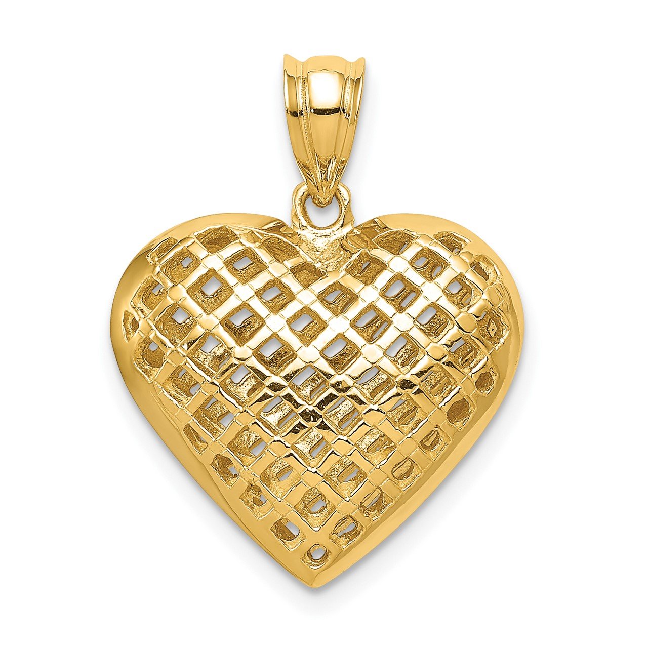 14K Polished 3-D Woven Puffed Heart Pendant