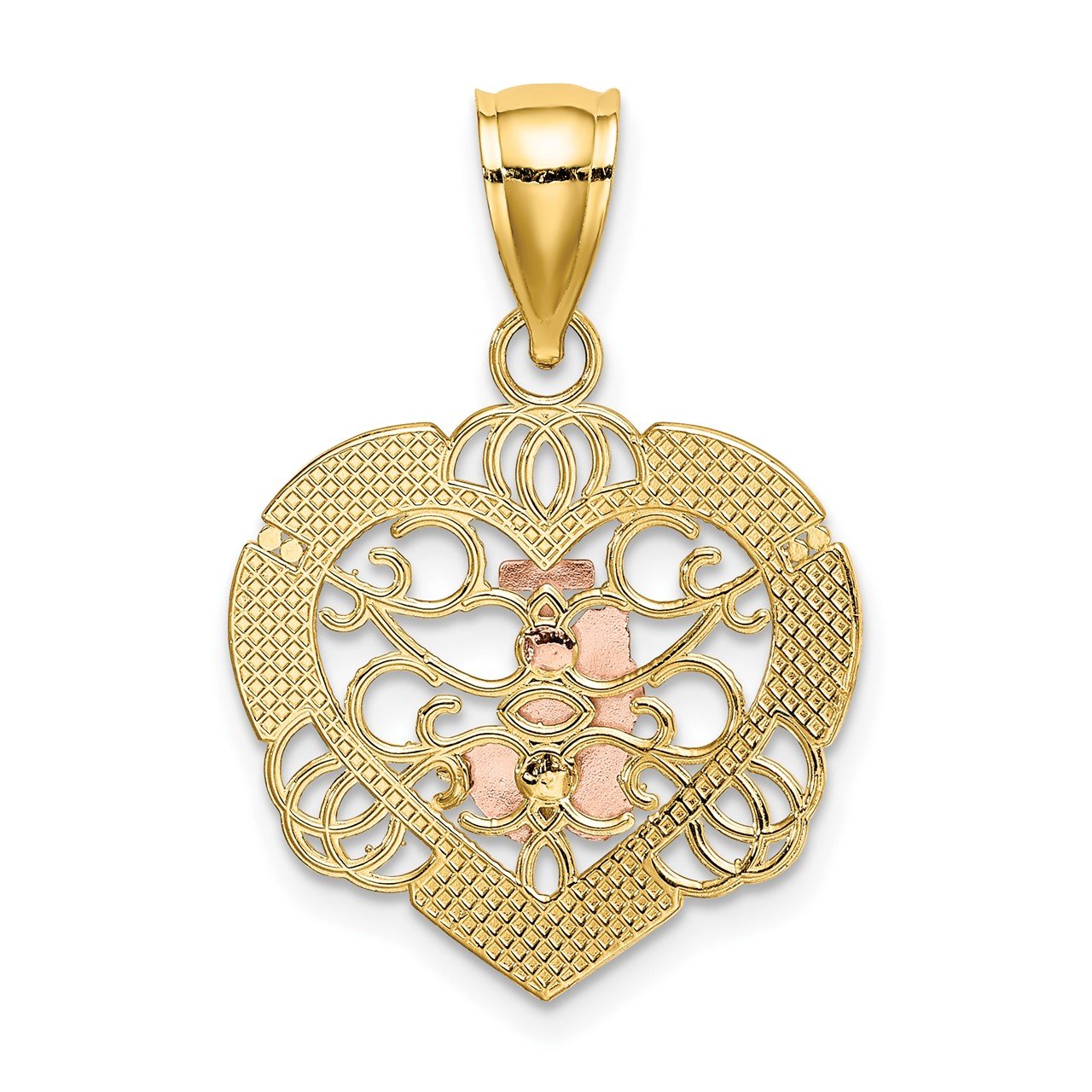 14K Two-tone with White Rhod Praying Hands and Cross Heart Charm-3