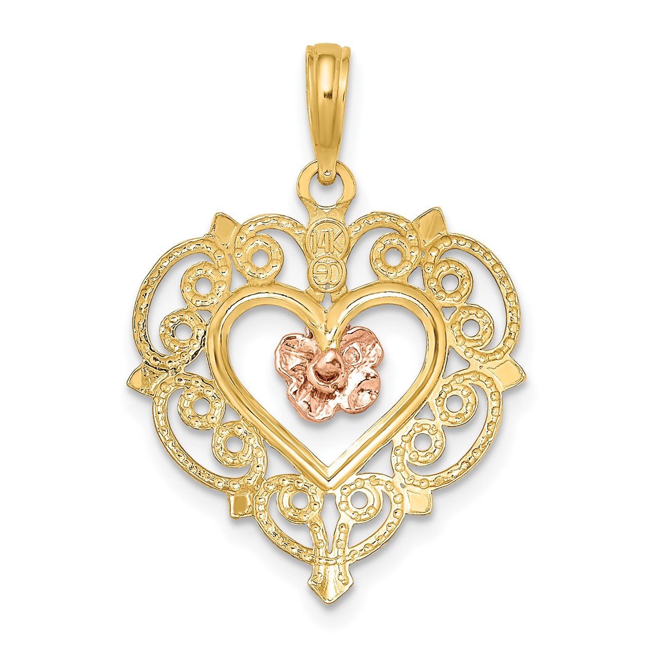 14k Rose and Yellow Gold Flower and Heart Charm-3