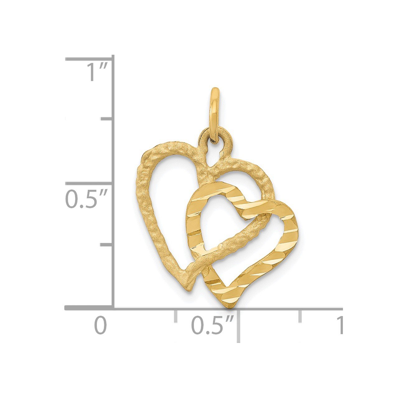 14K Polished and Textured Double Heart Pendant-3