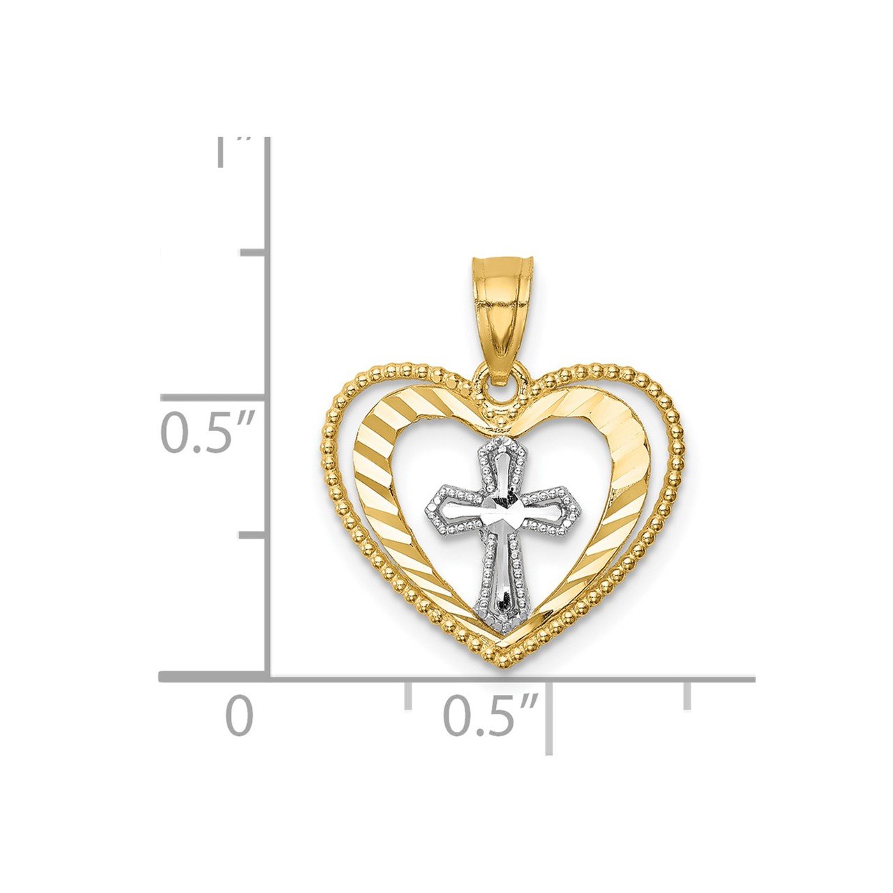 14K with Rhodium D/C Heart with Cross Pendant-2