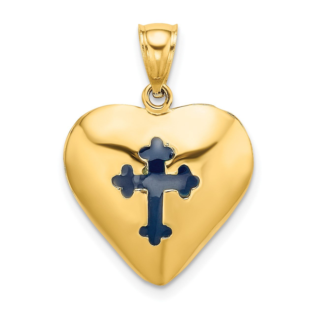 14K Reversible Red and Blue Enameled Cross In Heart Charm-3