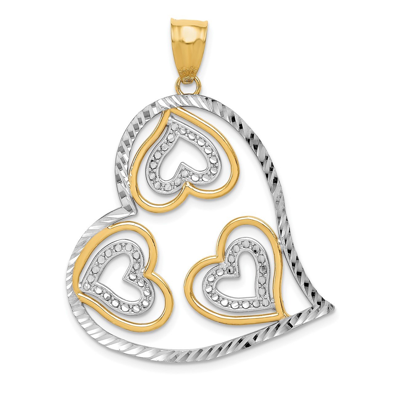 14K with Rhodium Polished Hearts Inside Heart Pendant