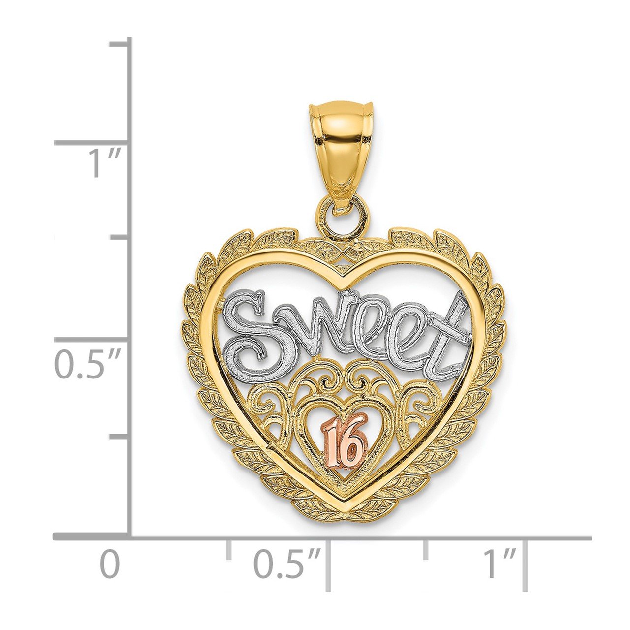 14k Two-tone White Rhodium SWEET 16 In Heart Charm-2