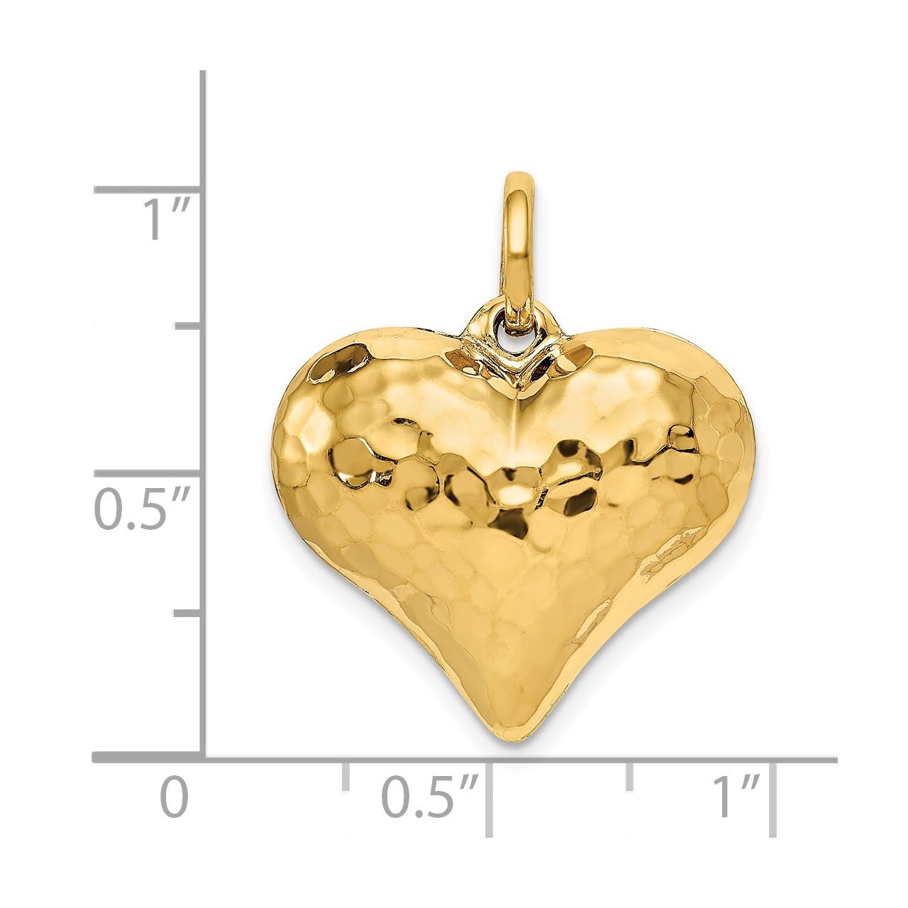 14K Polished and Hammered 3-D Heart Pendant-2