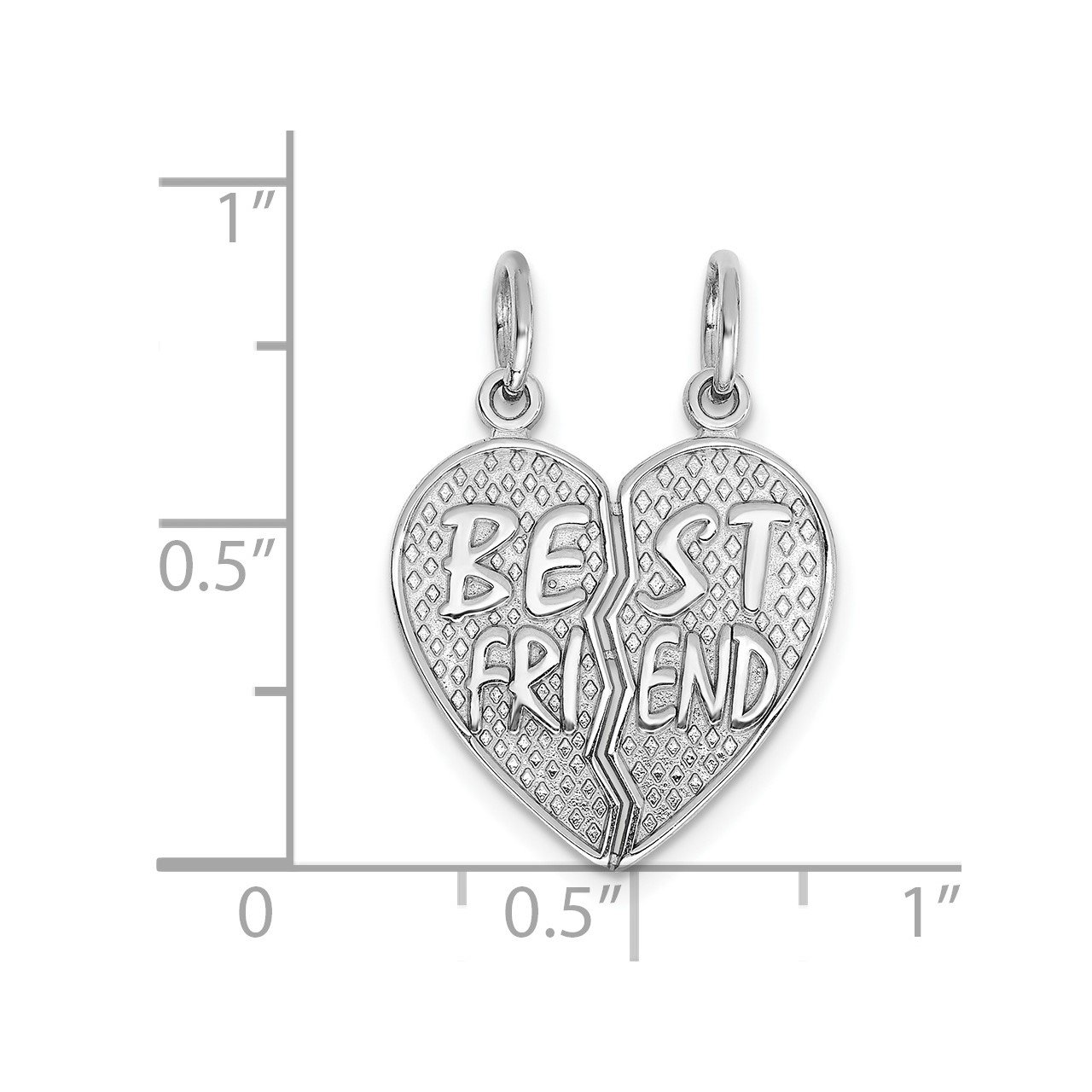 14k White Gold Polished BEST FRIEND Heart Pendant-2
