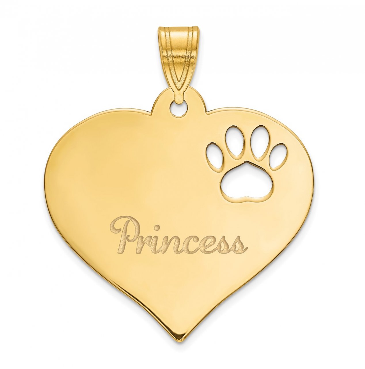 14KY Personalized Heart with Paw Print Cut Out Pendant