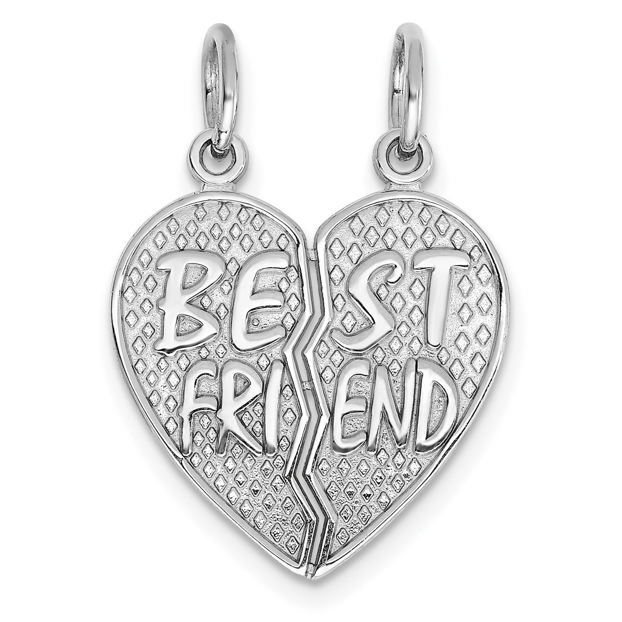 14k White Gold Polished BEST FRIEND Heart Pendant