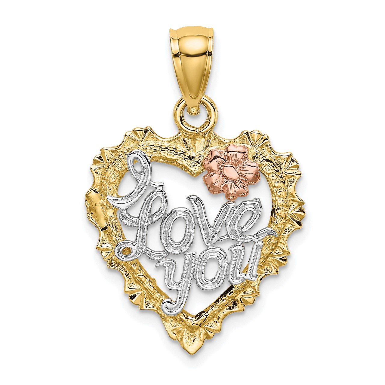 14k Two-tone with White Rhodium Heart I LOVE YOU Charm