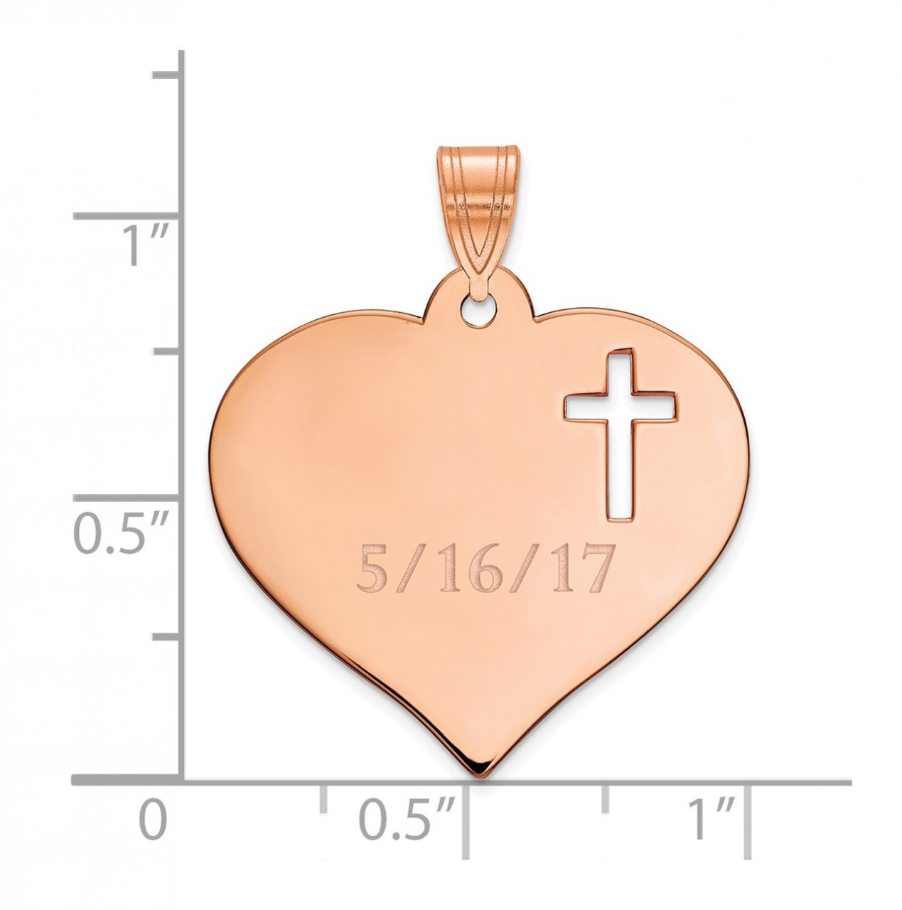 14K Rose Gold Personalized Heart with Cut Out Cross Pendant-1