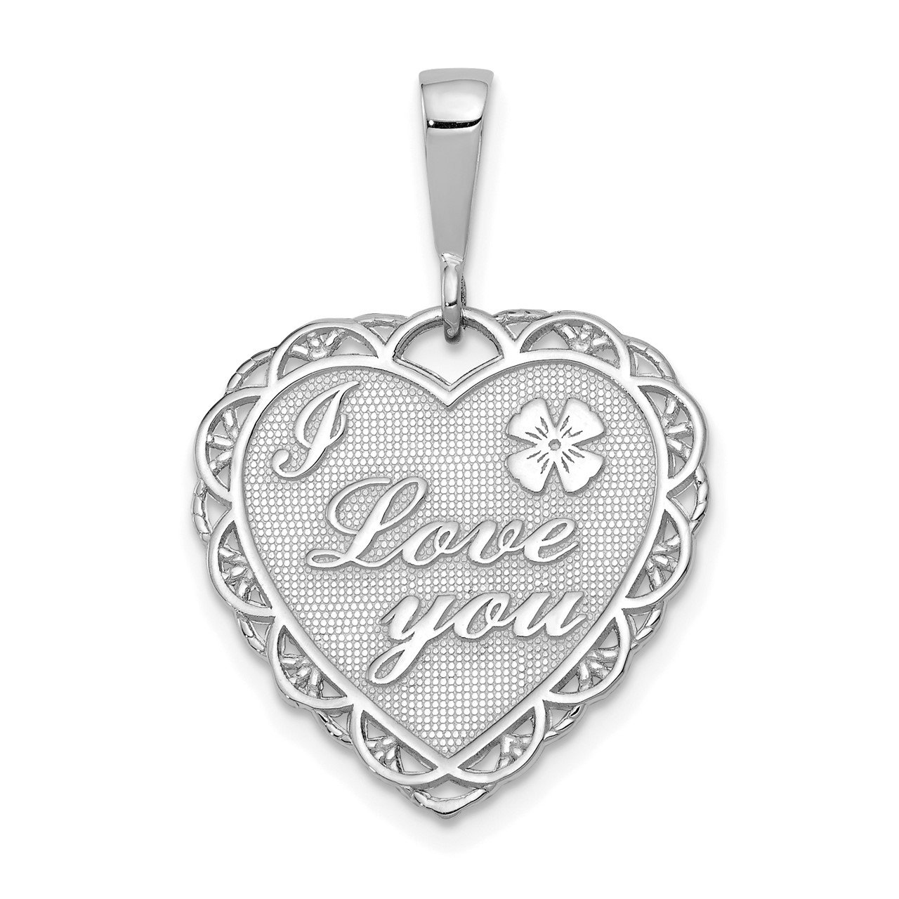 14k White Gold Polished Reversible I LOVE YOU Heart Pendant