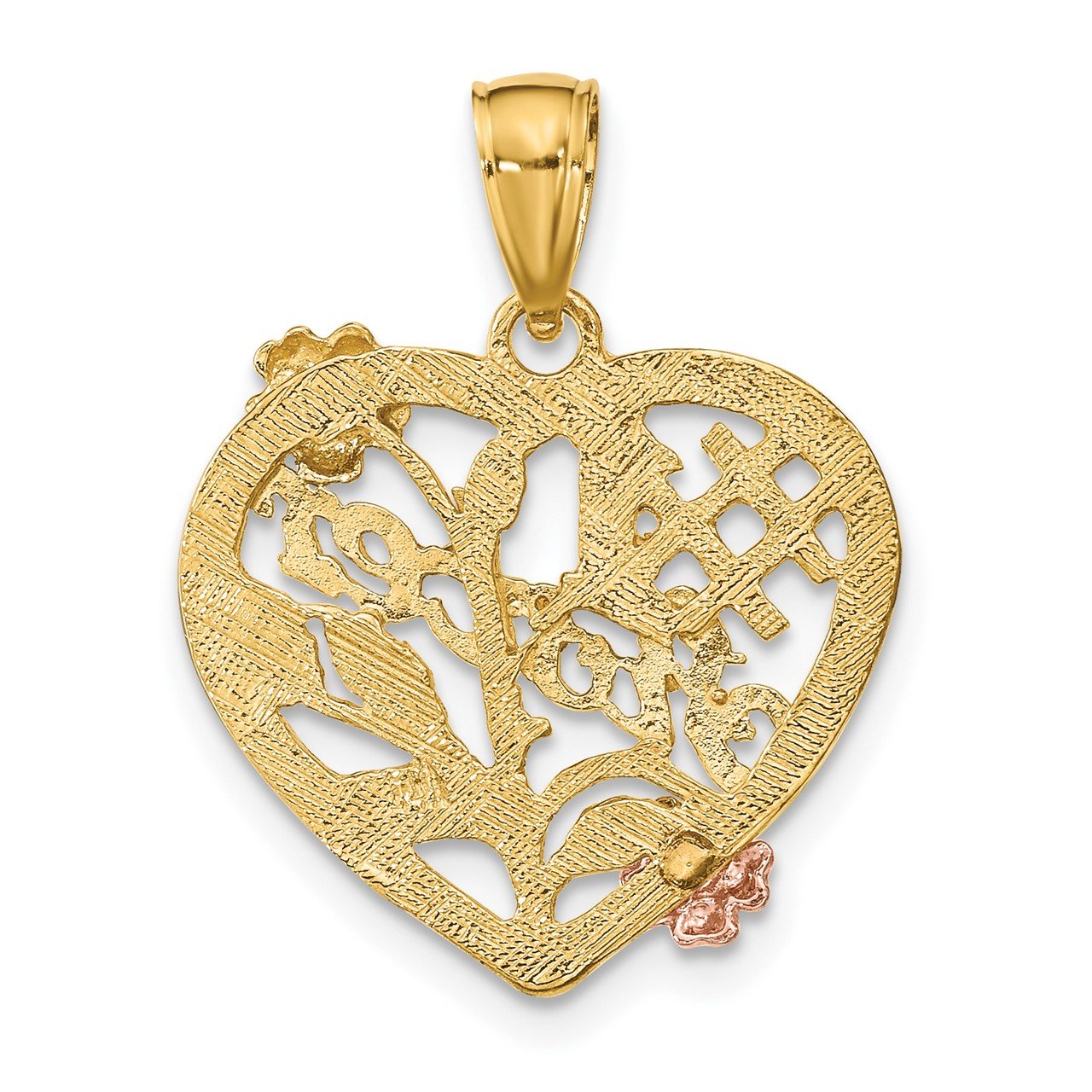 14k Two-tone White Rhodium SISTER On Heart with Flowers Charm-3