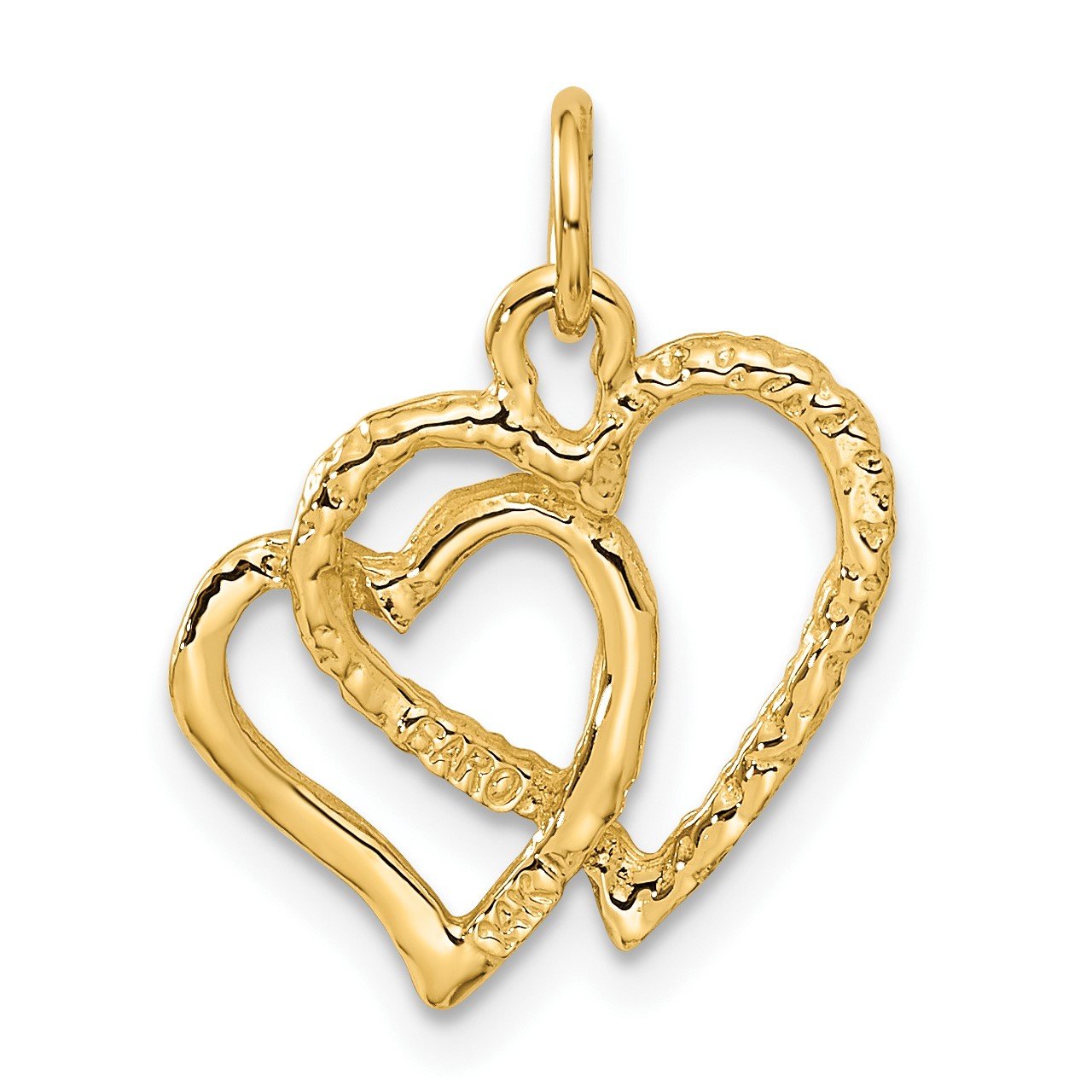 14K Polished and Textured Double Heart Pendant-2
