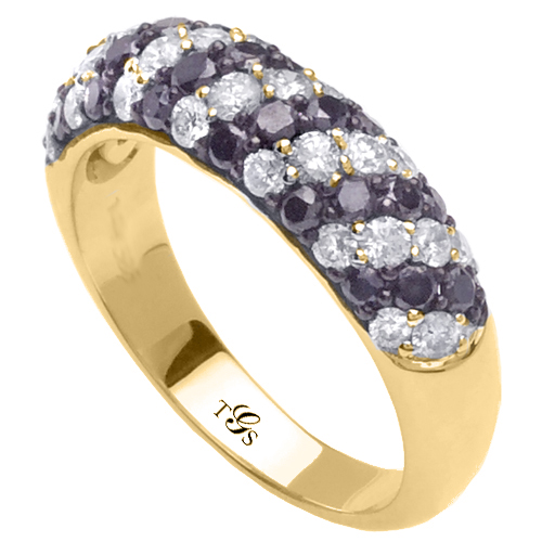 14k White/Yellow/Rose Gold Black/White Diamond Band-1