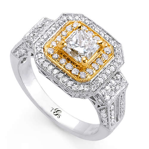 14K Two-Tone Gold Natural Diamond Engagement Ring (Center Stone Not Included)