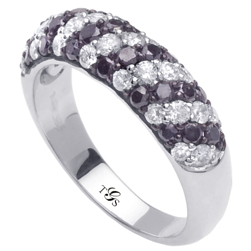 14k White/Yellow/Rose Gold Black/White Diamond Band