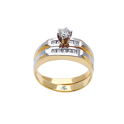14k Two Tone Gold Channel Set Natural Diamond Wedding Set (Center Stone Not Included)