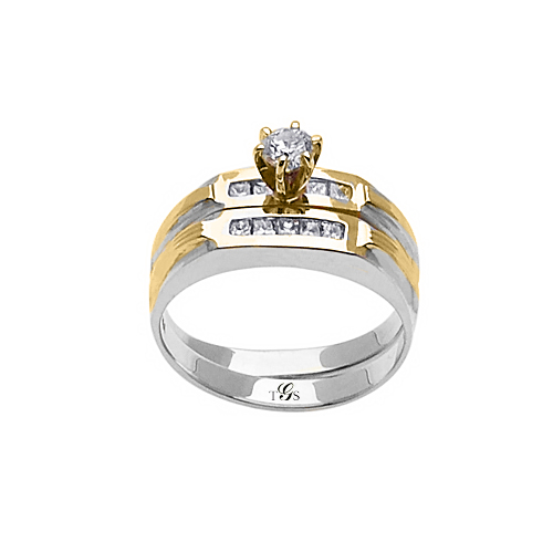 14k Two Tone Gold Channel Set Natural Diamond Wedding Set (Center Stone Not Included)-2