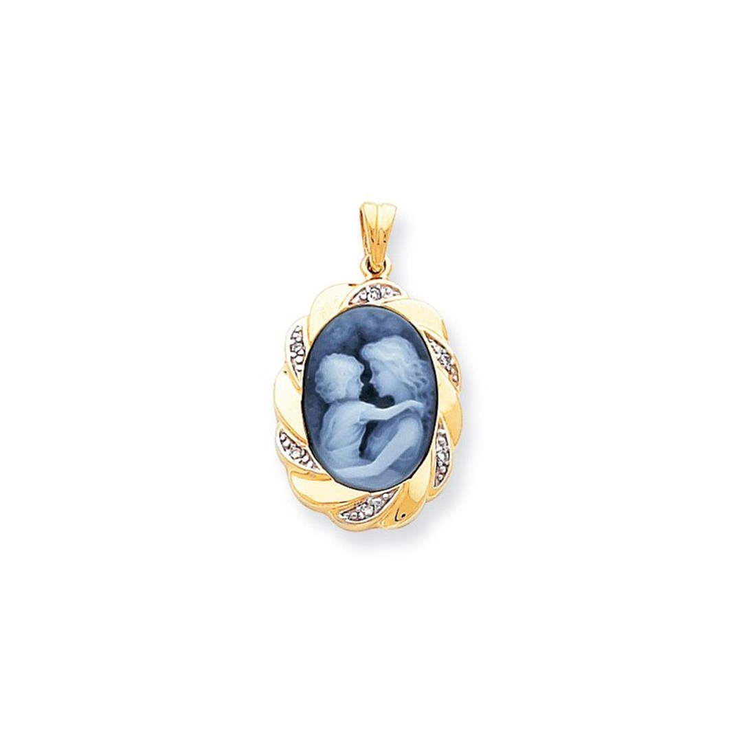 14k .06ct Diamond 13x18mm Mother and Child Agate Cameo with Sentiment Pendant