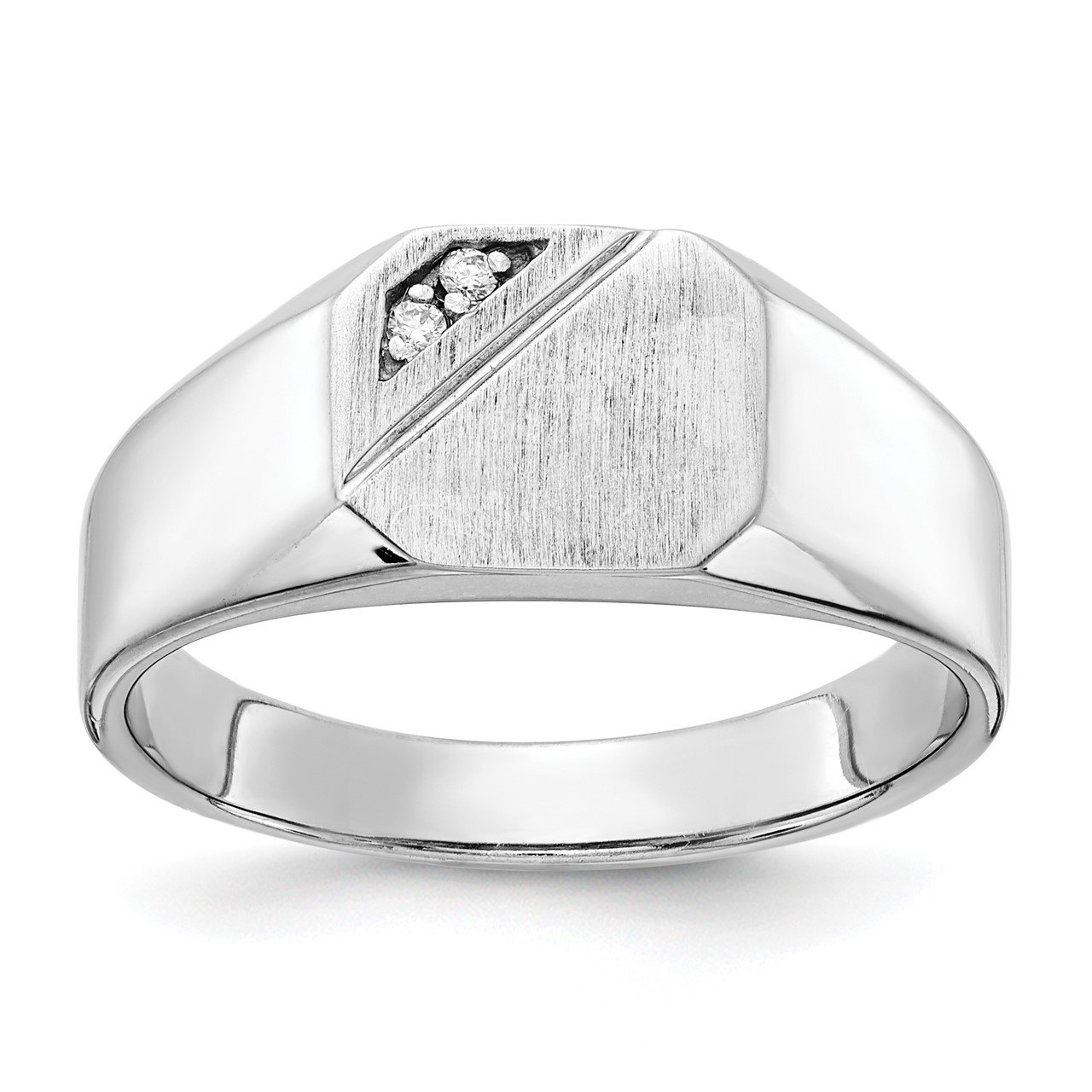14k White Gold 9.0x10.0mm Open Back AA Diamond Signet Ring