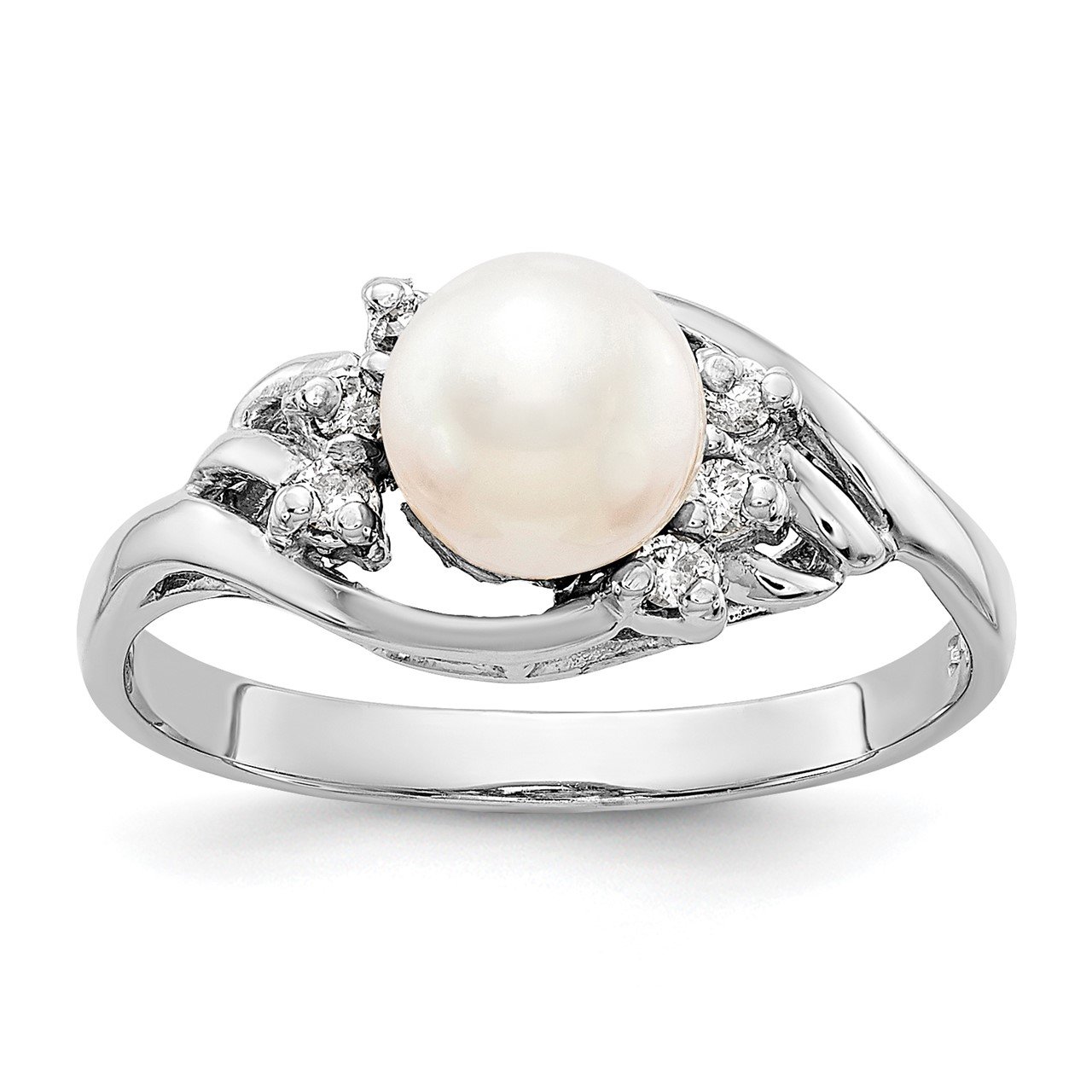 14k White Gold 6mm FW Cultured Pearl A Diamond ring