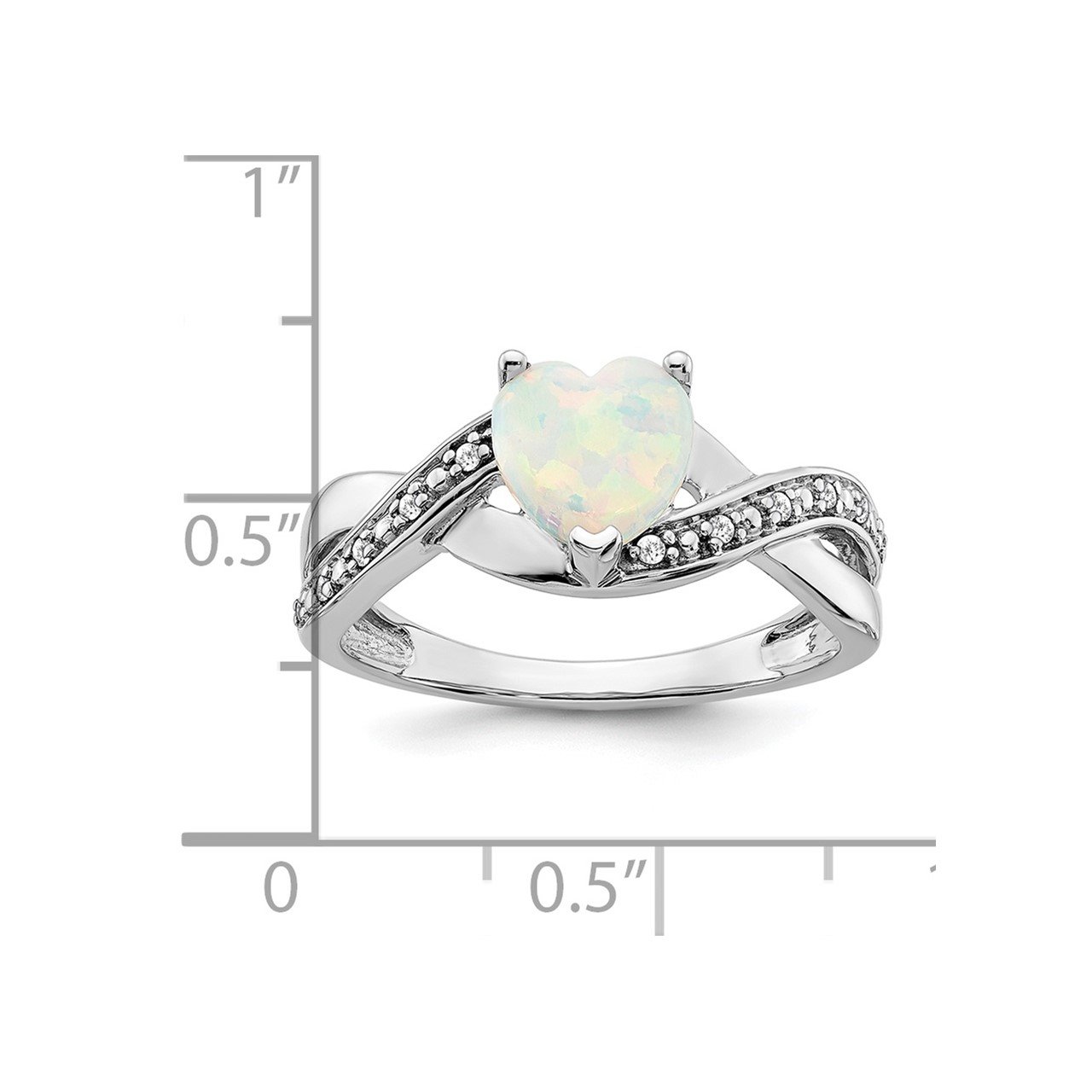 14k White Gold Created Opal and Diamond Heart Ring-2