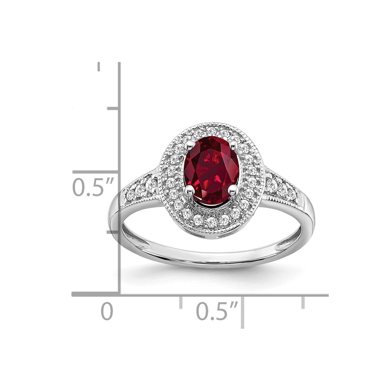 14k White Gold Oval Created Ruby and Diamond Halo Ring-2