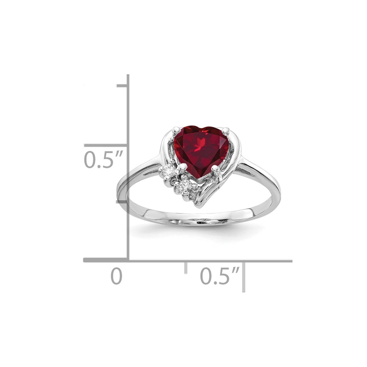14k White Gold 6mm Heart Created Ruby AAA Diamond ring-1