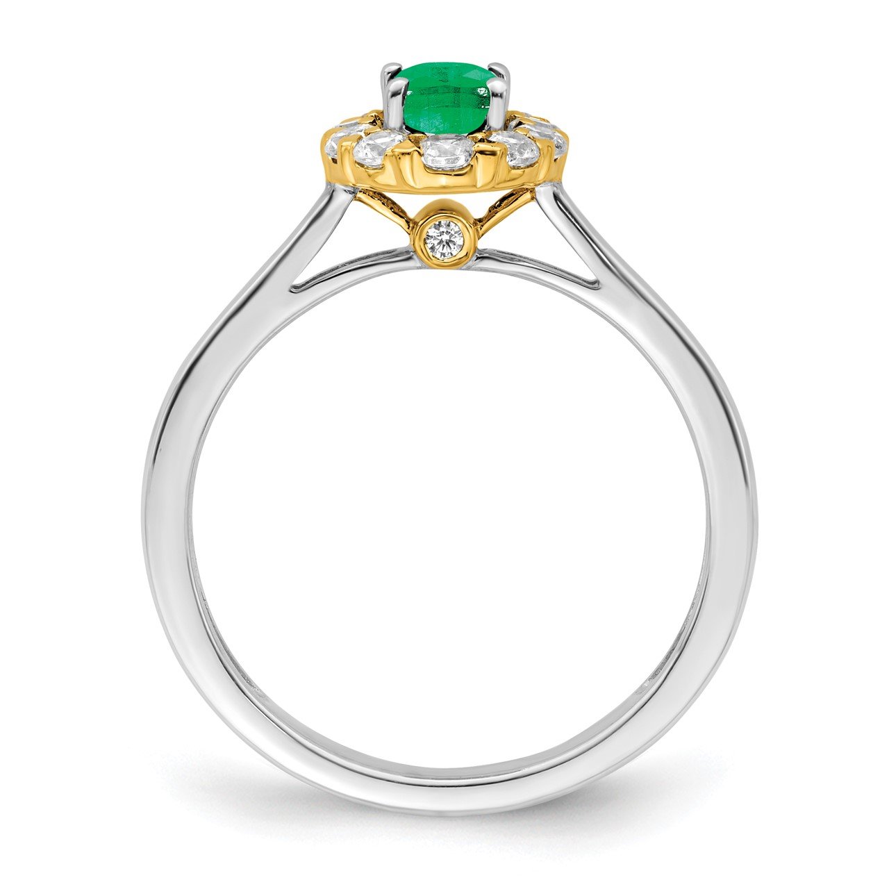 14k Two-tone Emerald and Diamond Halo Ring-1